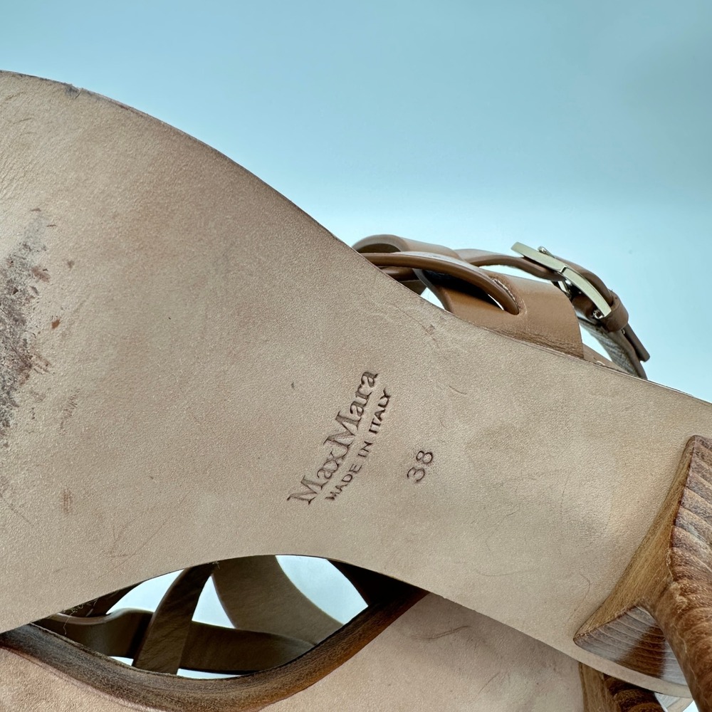 Max Mara Brown Leather Cage Strappy Stiletto Sandals Heels Made in Italy 38 / 8 - Picture 10 of 10